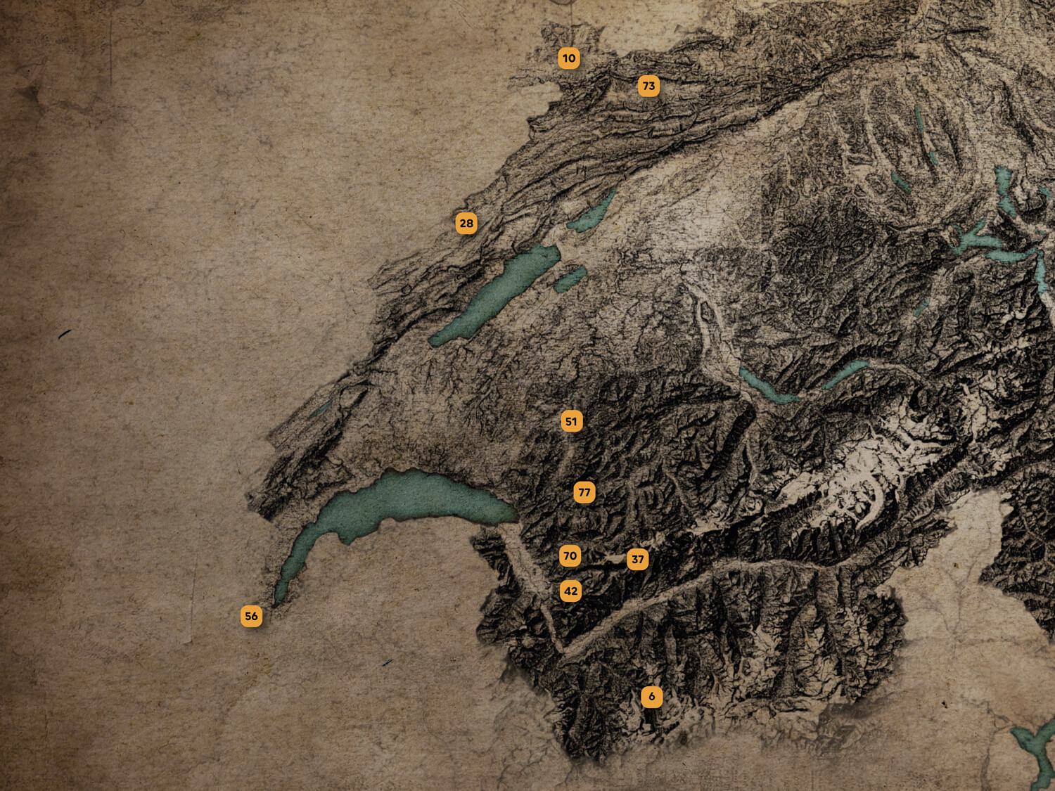 Aperçu de la carte de la chasse aux trésors du Swiss Moto Pass